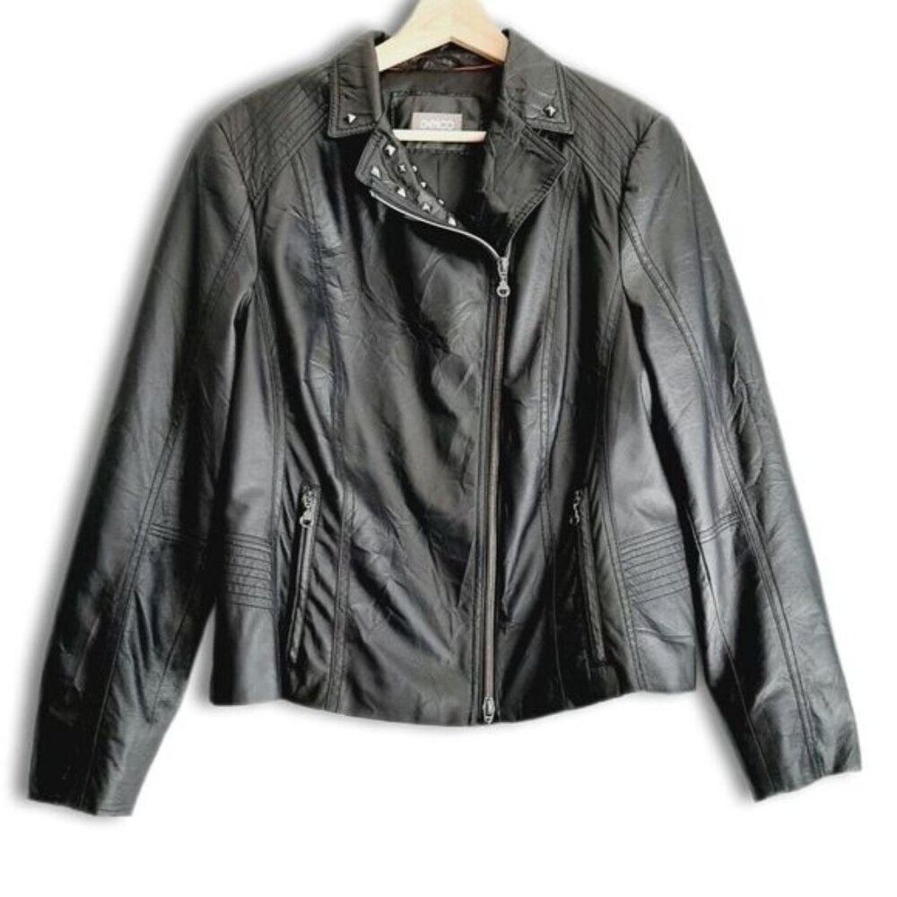 GELCO Faux Leather Studded Moto Bomber Jacket Black Sz L